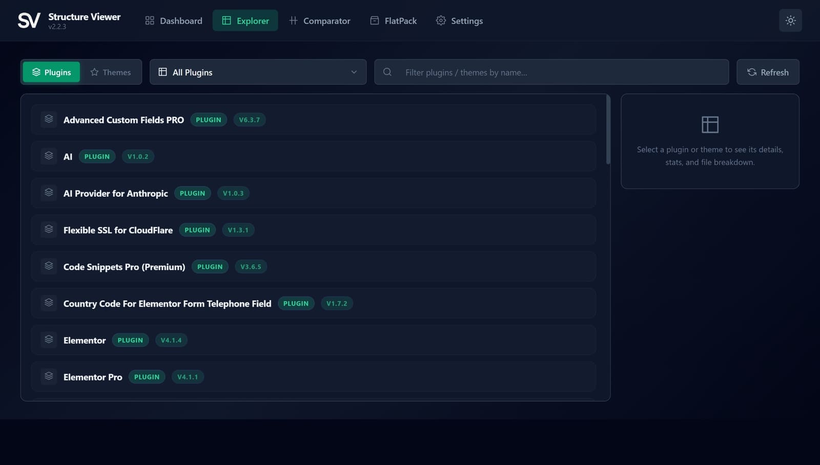 Explorer tab — all installed plugins view